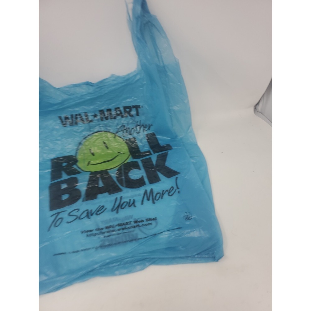Vintage WALMART Blue Plastic Bag Movie Prop Roll Back Smiley Face 1998 90s Look